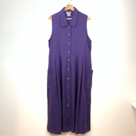 April Cornell Dresses & Skirts - April Cornell Trading Linen Maxi Dress Sleeveless Sz Small Purple Flowy Cottage
